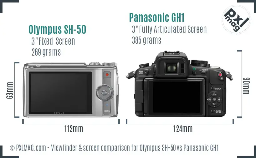 Olympus SH-50 vs Panasonic GH1 Screen and Viewfinder comparison
