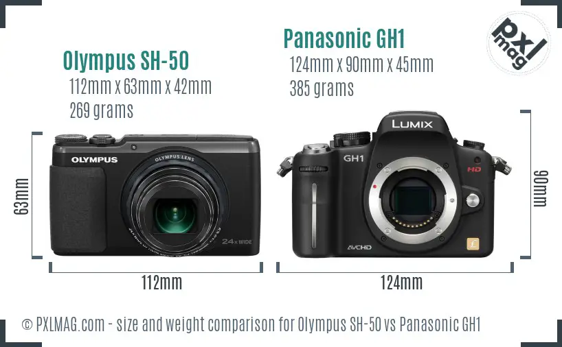 Olympus SH-50 vs Panasonic GH1 size comparison