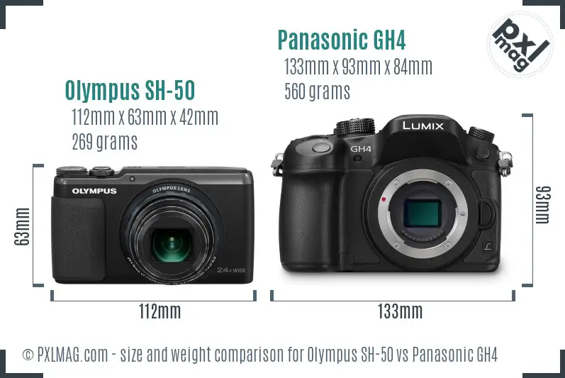 Olympus SH-50 vs Panasonic GH4 size comparison