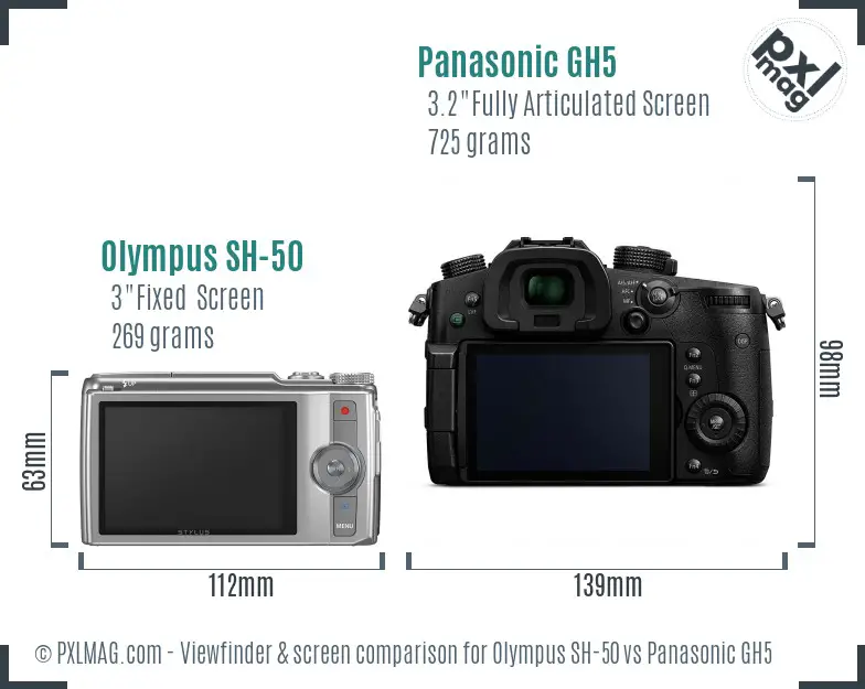 Olympus SH-50 vs Panasonic GH5 Screen and Viewfinder comparison