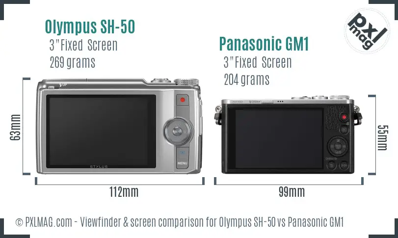 Olympus SH-50 vs Panasonic GM1 Screen and Viewfinder comparison