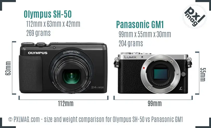 Olympus SH-50 vs Panasonic GM1 size comparison