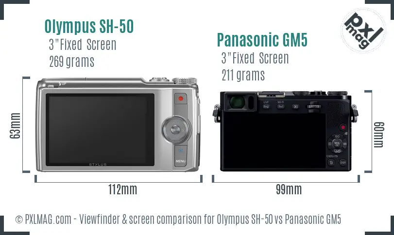 Olympus SH-50 vs Panasonic GM5 Screen and Viewfinder comparison