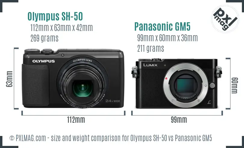 Olympus SH-50 vs Panasonic GM5 size comparison