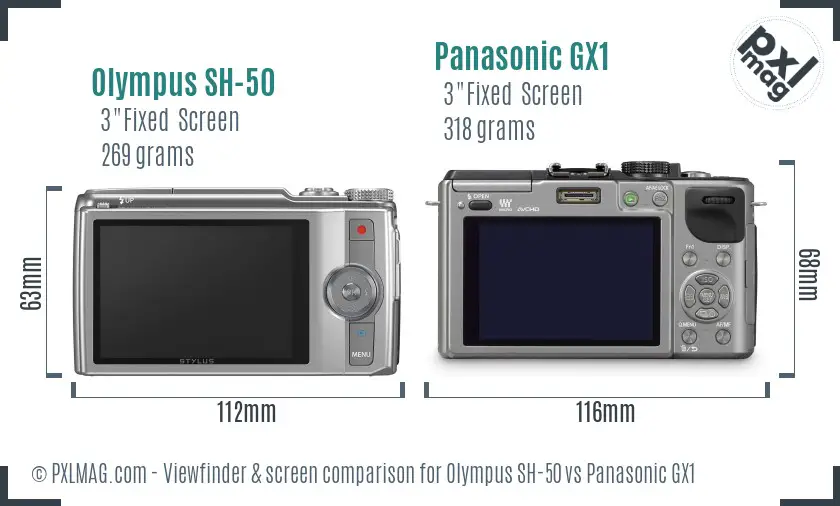 Olympus SH-50 vs Panasonic GX1 Screen and Viewfinder comparison