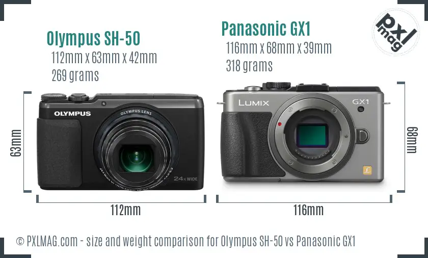 Olympus SH-50 vs Panasonic GX1 size comparison