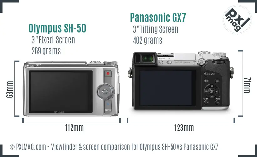 Olympus SH-50 vs Panasonic GX7 Screen and Viewfinder comparison