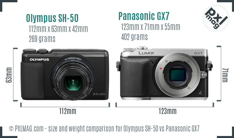 Olympus SH-50 vs Panasonic GX7 size comparison