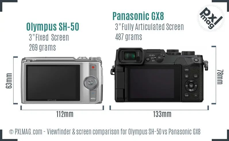 Olympus SH-50 vs Panasonic GX8 Screen and Viewfinder comparison