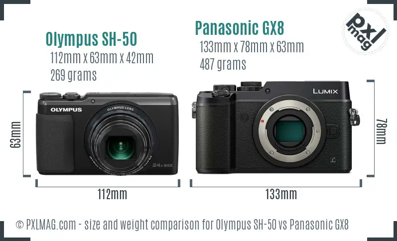 Olympus SH-50 vs Panasonic GX8 size comparison