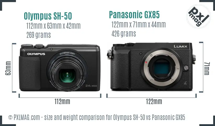 Olympus SH-50 vs Panasonic GX85 size comparison