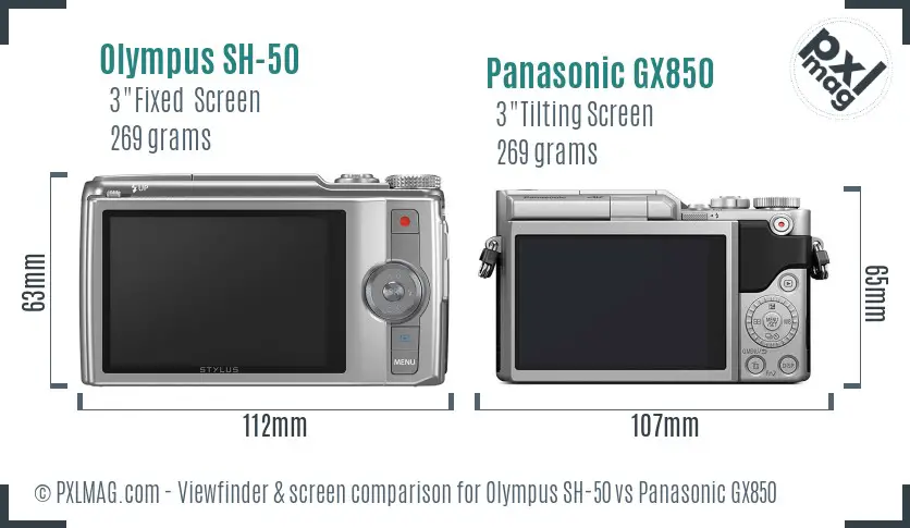 Olympus SH-50 vs Panasonic GX850 Screen and Viewfinder comparison