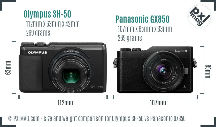 Olympus SH-50 vs Panasonic GX850 size comparison