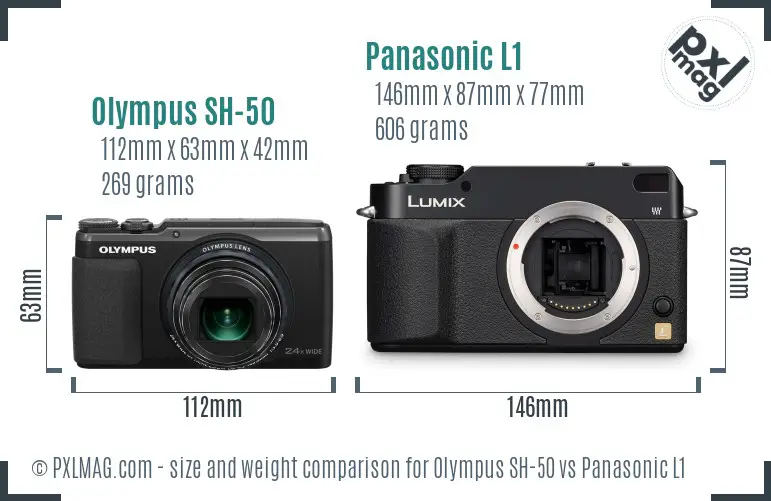 Olympus SH-50 vs Panasonic L1 size comparison