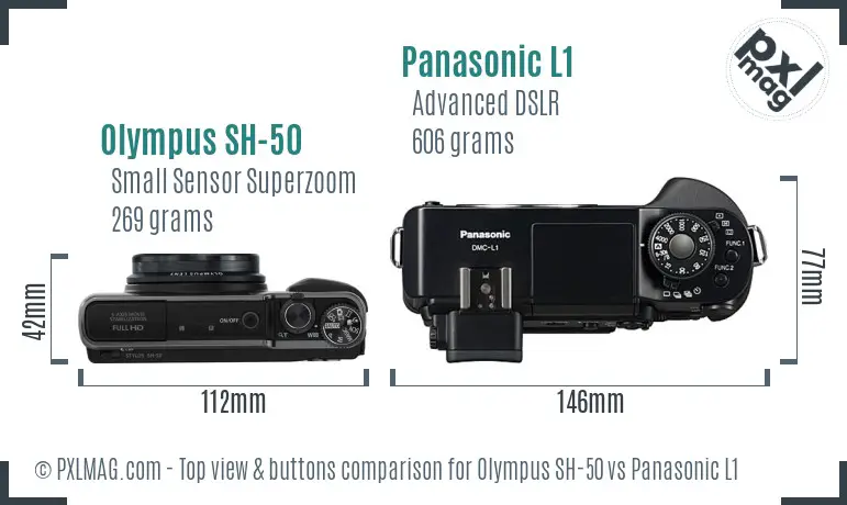 Olympus SH-50 vs Panasonic L1 top view buttons comparison