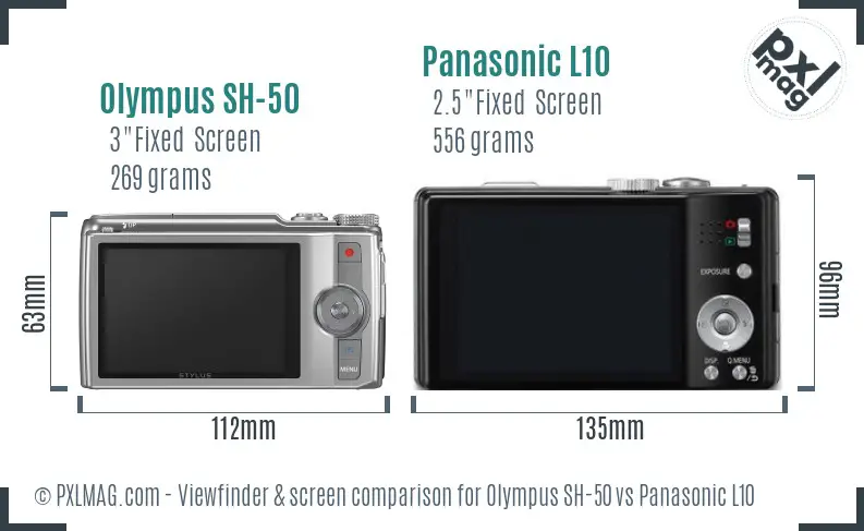 Olympus SH-50 vs Panasonic L10 Screen and Viewfinder comparison
