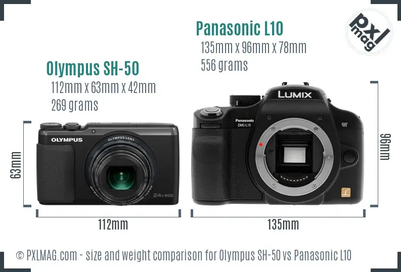 Olympus SH-50 vs Panasonic L10 size comparison