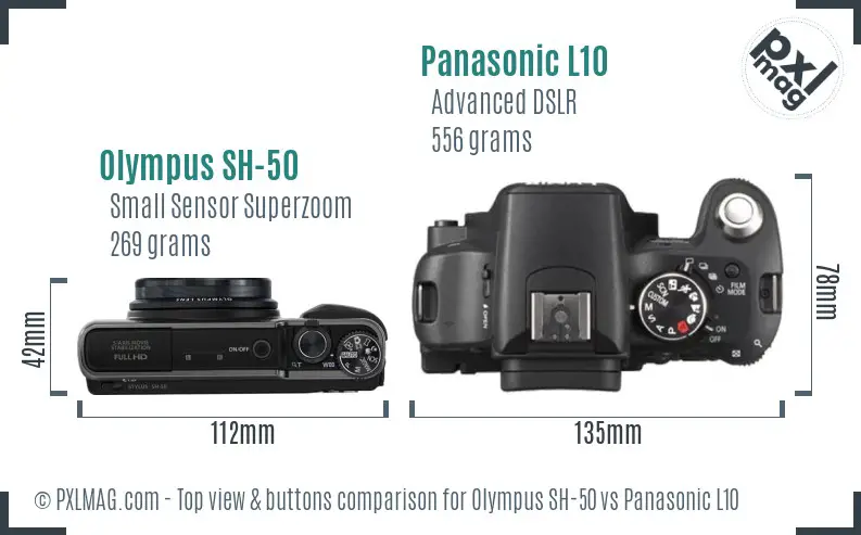 Olympus SH-50 vs Panasonic L10 top view buttons comparison