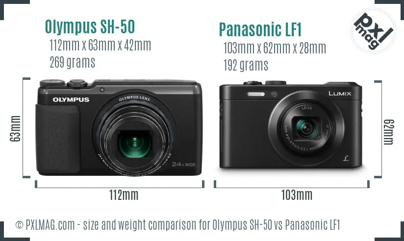Olympus SH-50 vs Panasonic LF1 size comparison