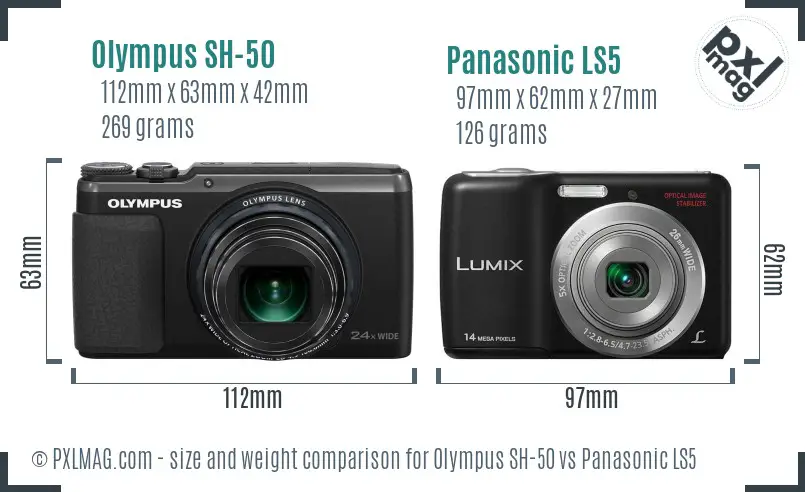 Olympus SH-50 vs Panasonic LS5 size comparison