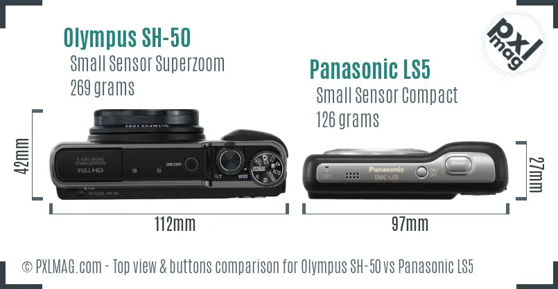 Olympus SH-50 vs Panasonic LS5 top view buttons comparison
