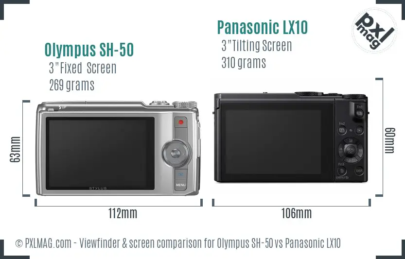 Olympus SH-50 vs Panasonic LX10 Screen and Viewfinder comparison