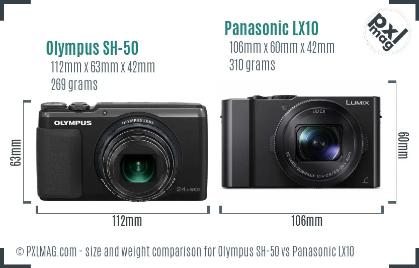 Olympus SH-50 vs Panasonic LX10 size comparison