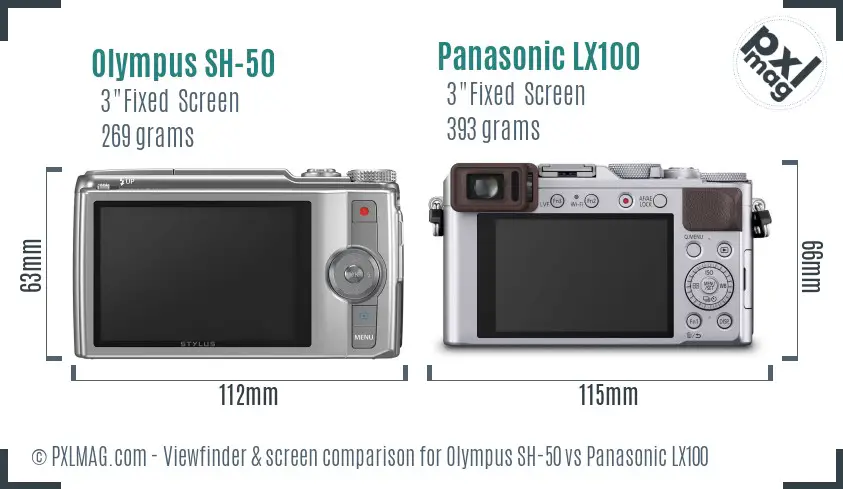 Olympus SH-50 vs Panasonic LX100 Screen and Viewfinder comparison