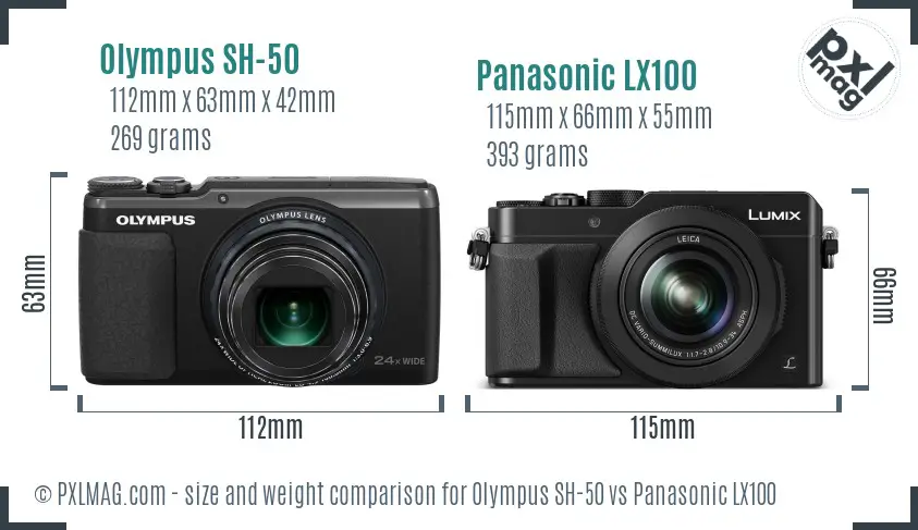 Olympus SH-50 vs Panasonic LX100 size comparison