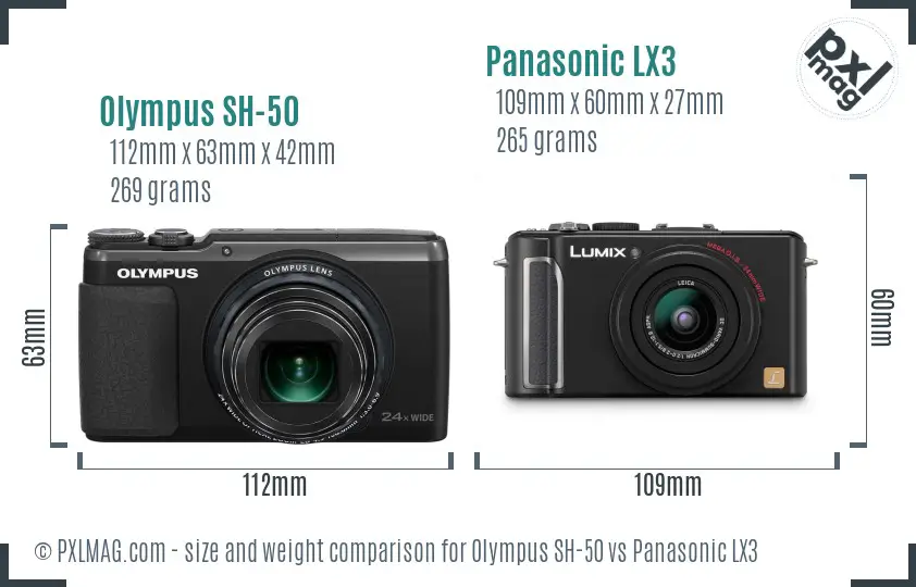 Olympus SH-50 vs Panasonic LX3 size comparison
