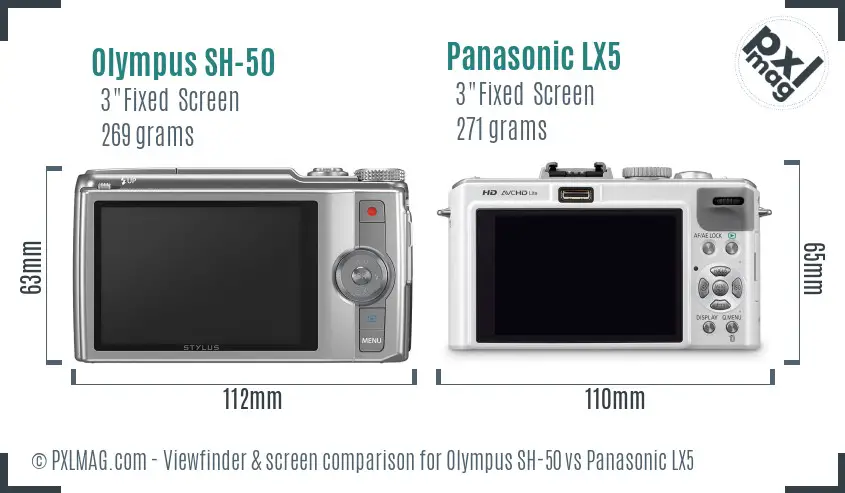 Olympus SH-50 vs Panasonic LX5 Screen and Viewfinder comparison