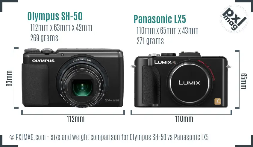 Olympus SH-50 vs Panasonic LX5 size comparison