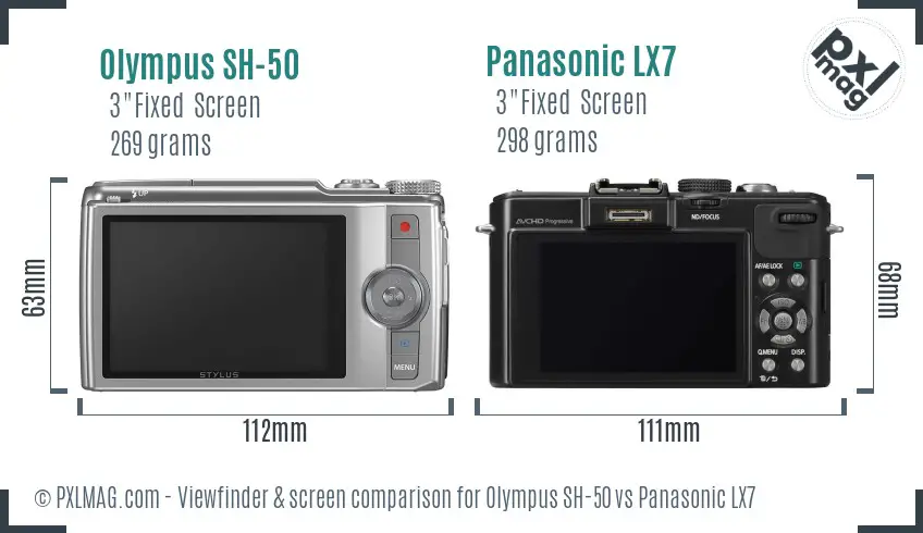 Olympus SH-50 vs Panasonic LX7 Screen and Viewfinder comparison