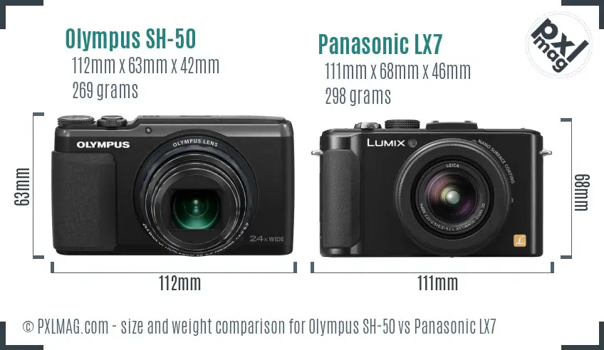 Olympus SH-50 vs Panasonic LX7 size comparison