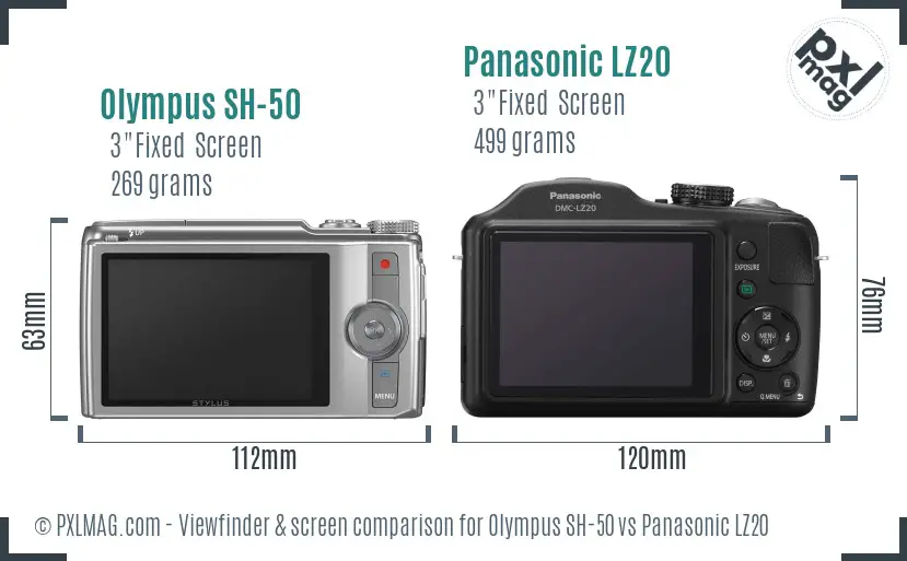 Olympus SH-50 vs Panasonic LZ20 Screen and Viewfinder comparison