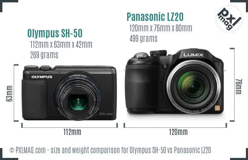 Olympus SH-50 vs Panasonic LZ20 size comparison