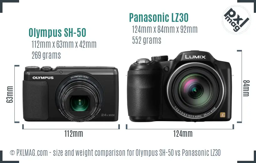 Olympus SH-50 vs Panasonic LZ30 size comparison