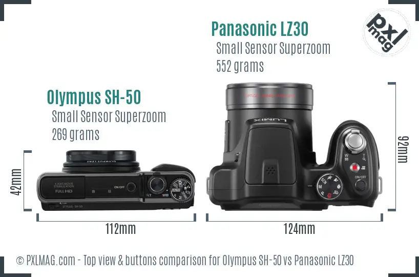 Olympus SH-50 vs Panasonic LZ30 top view buttons comparison
