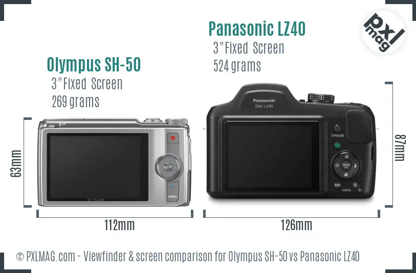 Olympus SH-50 vs Panasonic LZ40 Screen and Viewfinder comparison