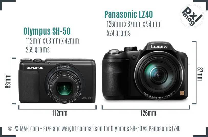 Olympus SH-50 vs Panasonic LZ40 size comparison