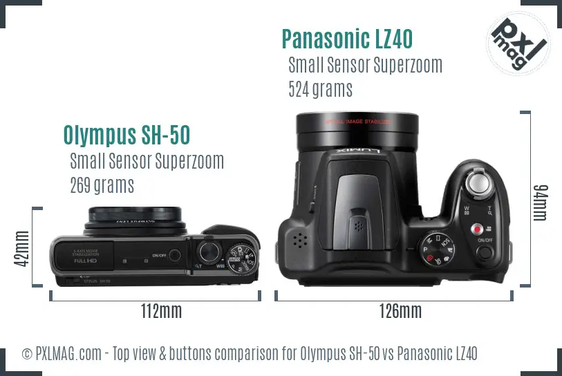 Olympus SH-50 vs Panasonic LZ40 top view buttons comparison