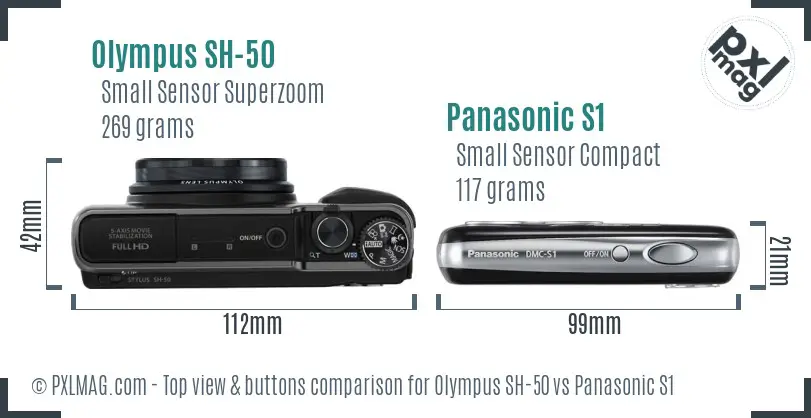 Olympus SH-50 vs Panasonic S1 top view buttons comparison