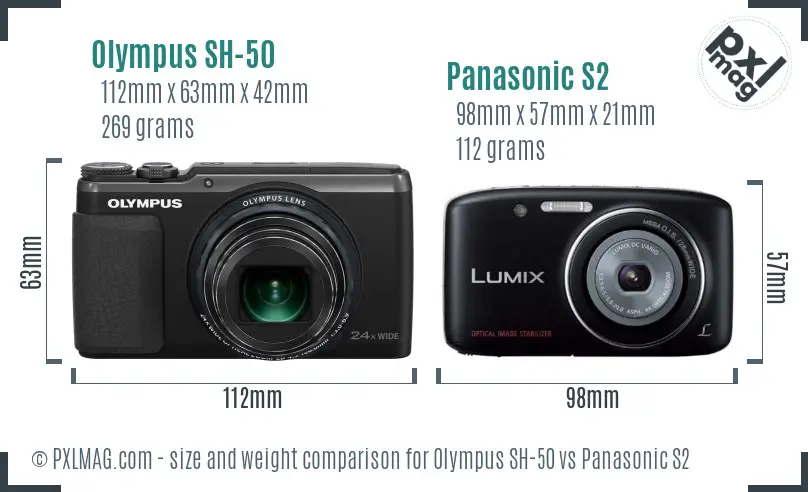 Olympus SH-50 vs Panasonic S2 size comparison