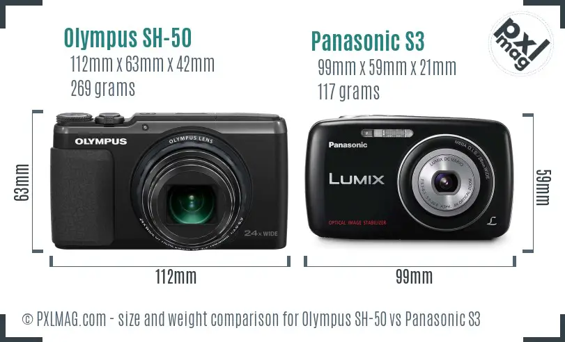 Olympus SH-50 vs Panasonic S3 size comparison