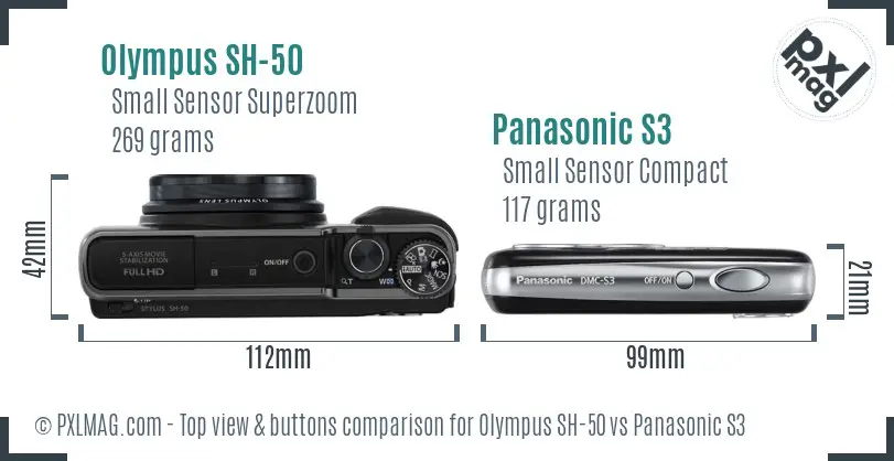 Olympus SH-50 vs Panasonic S3 top view buttons comparison