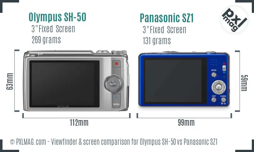 Olympus SH-50 vs Panasonic SZ1 Screen and Viewfinder comparison