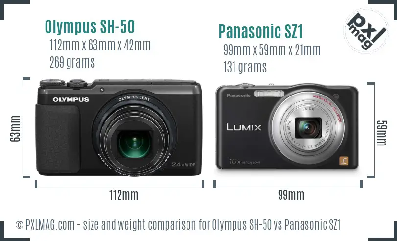 Olympus SH-50 vs Panasonic SZ1 size comparison