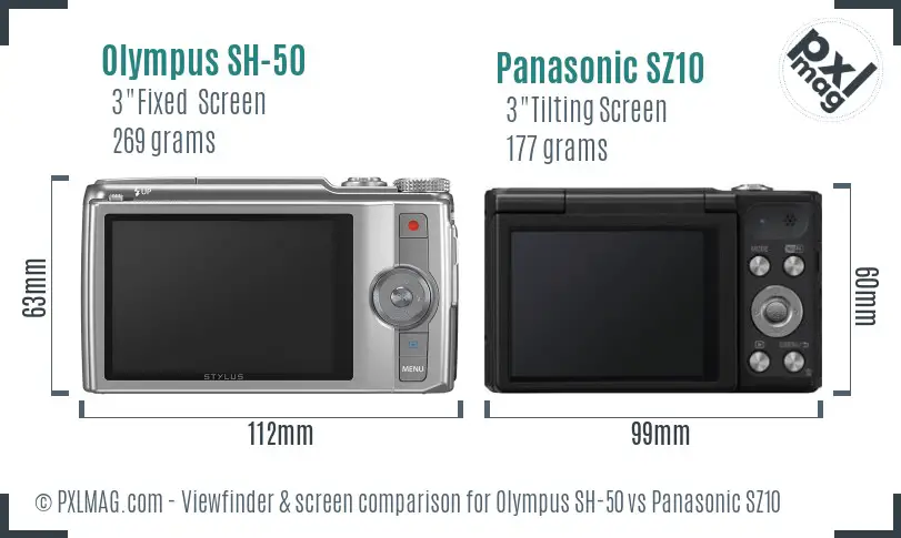 Olympus SH-50 vs Panasonic SZ10 Screen and Viewfinder comparison
