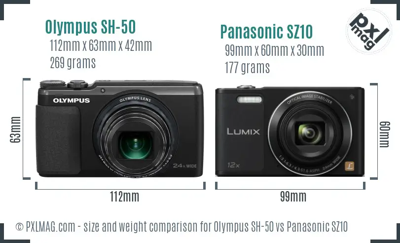 Olympus SH-50 vs Panasonic SZ10 size comparison