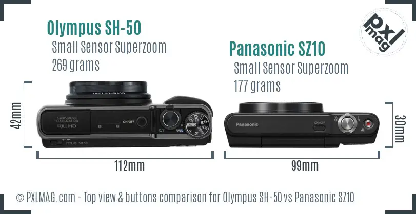 Olympus SH-50 vs Panasonic SZ10 top view buttons comparison
